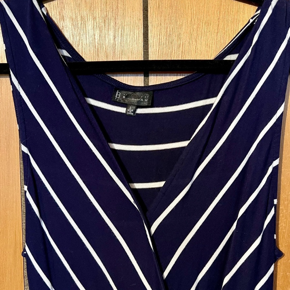 B Collection by Bobeau Navy White Striped Sleeveless Dress women’s size Large - Picture 3 of 5